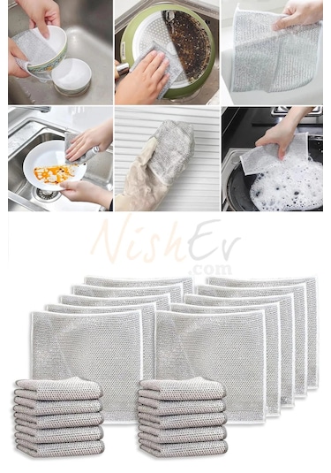 Premium Çift Katlı Çizilmez Tel Bulaşık Bezi Seti Mutfak & Banyo Çelik Temizleme