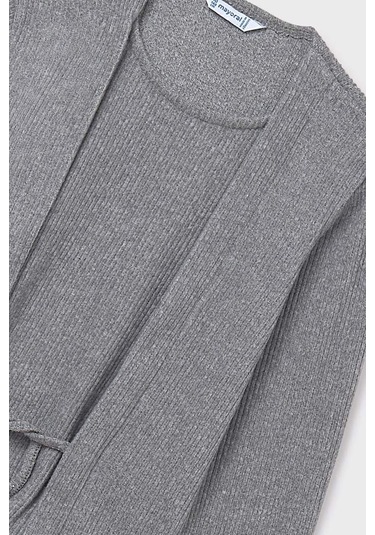 Kız Çocuk Önü Bağlamalı Örme Triko - Gri Gri