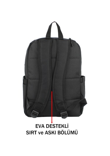 Siyah Okul Sırt Çantası Ortaokul Lise Geniş İç Hacim Su Geçirmez Kumaş Yandan Cepli Siyah