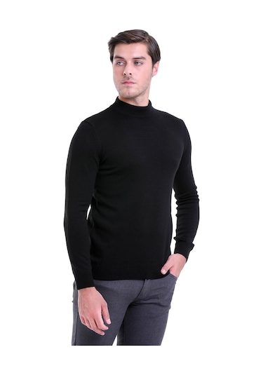 Hatemoğlu Yarım Balıkçı Regular Fit Erkek Triko Kazak Siyah