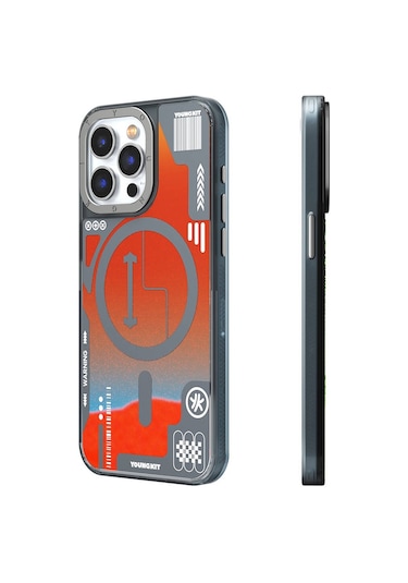 İphone 15 Pro Uyumlu Kılıf Sıvı Akışkanlı Magsafe Şarj Özellikli Youngkit Galaxy Serisi Kapak Mavi