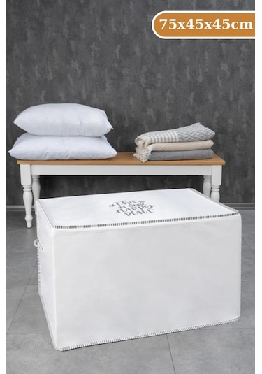 Flosoft Yorgan Yastık Saklama Hurcu, İpli Baskılı Çok Amaçlı Sandık Tipi Hurç 75x45x45 Cm