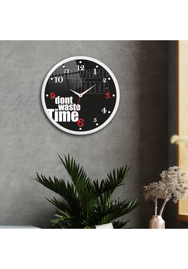 Decorita Cam Saat | Don't Waste Time Black | Çap40cm Çok Renkli