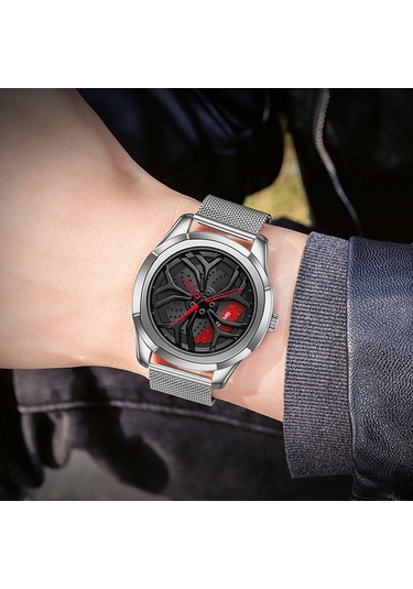 Sones Olevs 9967 Erkek Yıldızlı Gökyüzü Yüzlü Elmas Çerçeveli Kuvars Saat Siyah Çelik Kayış