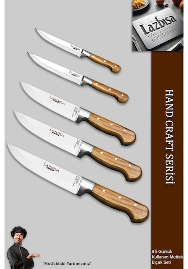 Lazbisa Mtf-037 Hand Craft Mutfak Bıçak Seti Et Ekmek Sebze Bıçağı 5 Li Set Günlük Kullanım