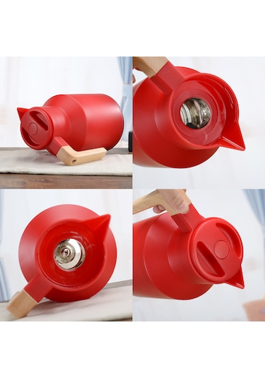 Monyee 1l Evcil Cam Fıçıklı Isı Saklama Potu - Çift Katlı Vakumlu, Isı/sıcaklık Koruyucu, Ahşap Saplı Kahve/su Potu Siyah Siyah