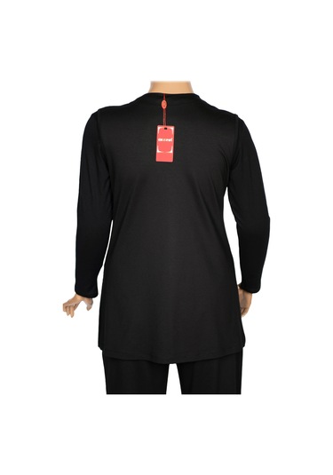 Hesna Kadın Alçin Büyük Beden 2 İp Kristal Taşlı Cepli Siyah Yelek Siyah