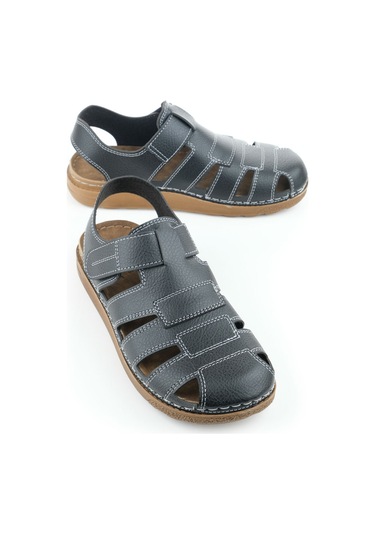 Gezer Yazlık Erkek Cırtlı Ayarlanabilir Rahat Taban Sandalet Siyah