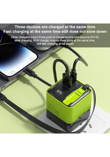 Wk Wp-u39 65w Usb-c / Tip-c, 80cm Tip-c Kablosu İle Usb Gan Hızlı Şarj Cihazı, Fiş Tipi: Abd Fiş Yeşil Yeşil