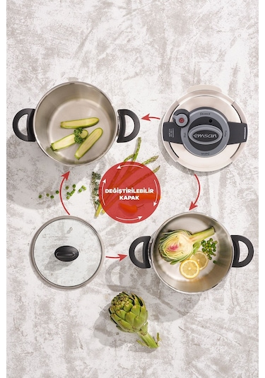 Emsan Montana 2'li 4+6 Litre İndüksiyon Tabanlı Düdüklü Tencere Seti Siyah Gri Gri - Siyah