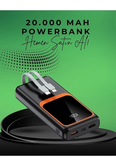 20000 Mah Taşınabilir Powerbank Çok Kablolu, Hızlı Şarj Destekli 22.5w Çok Renkli