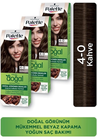 Palette Kalıcı Doğal Renkler Saç Boyası 4 - 0 Kahve X 3 Adet