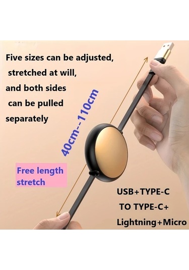 Honeybeeshop Beyaz Altın 120w 2de 3 Teleskopik Hizli Sarj Kablosu Usb Type C Micro Lightning Coklu Baslik İpdone Uyumlu Galaxy Uyumlu Xiaomi Huawei Icin
