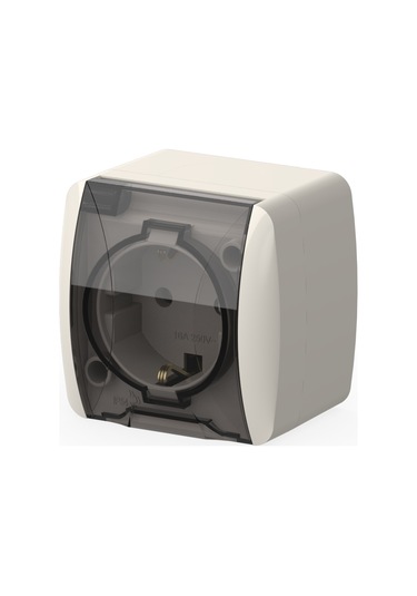 Elbi Eva Beyaz Nemliyer Kapaklı Topraklı Priz Ip54