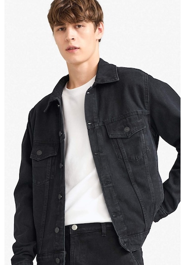 Defacto Regular Fit Düğmeli Cepli Jean Ceket F4738ax25aunm40 Siyah