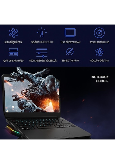 Coofbe Led Işıklı Ayarlanabilir 7 Kademeli Stand 6 Fanlı Göstergeli Notebook Laptop Soğutucu Turbo Fan