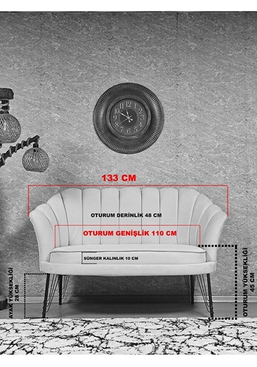 İkili İstiridye Beyaz Boyalı Telli Ayak Çay Seti Koltuk Tekli Ber Çok Renkli