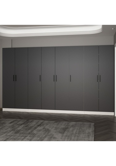 Minar Kale 210 Cm 8 Kapaklı 6b Raf Portmanto Beyaz Antrasit