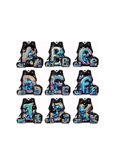 Honeybeeshop Stitch Ve Elmas Çiçekli 3 Adet Sırt Çantası Seti Büyük Kapasiteli Sku K K