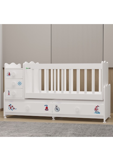 Melina Bebek Odası Yıldız 4 Kapaklı Dolap - Denizci Beyaz