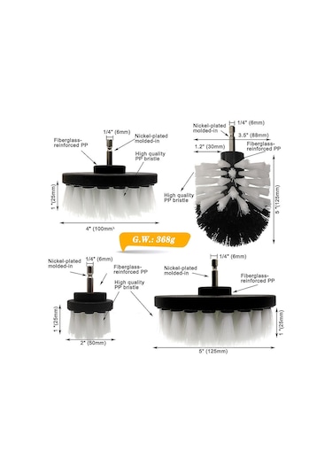 4 Parçalı Matkap Temizleme Fırçası, Matkap Fırçası Araba Fayans Halı Küvet Mutfak Tuvalet Beyaz