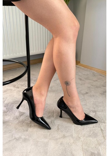 Preshley Kadın Adel Siyah Rugan 9 Cm İnce Topuklu Stiletto Siyah