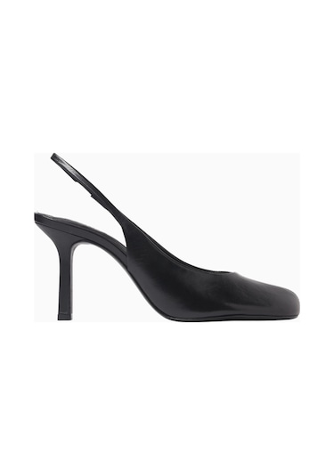 Schutz Brigitte 96 Siyah Nappa Deri Elastik Bantlı, Lüks Slingback Yüksek Topuklu Ayakkabı