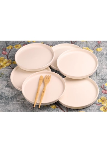 Bambum 6'lı Handmade 20 Cm Beyaz İnci Pasta Tabak Seti - Tatlı Tabağı Seti