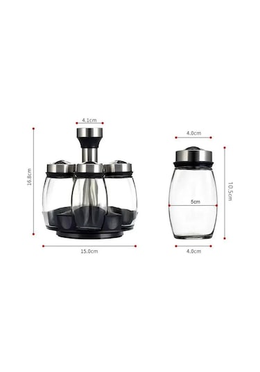 Kompakt Cam Ve Paslanmaz Çelik Baharat Kavanozu Seti Döner Raflı - Düzenli Mutfak Depolama İçin 7 Kavanoz Beyaz