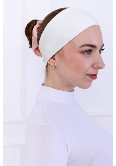 Kaymayan Silikonlu Bandana Bone Ekru - Kadın Tesettür Dikişsiz Kaymaz Geçme - Sportif Saç Bandı Ekru