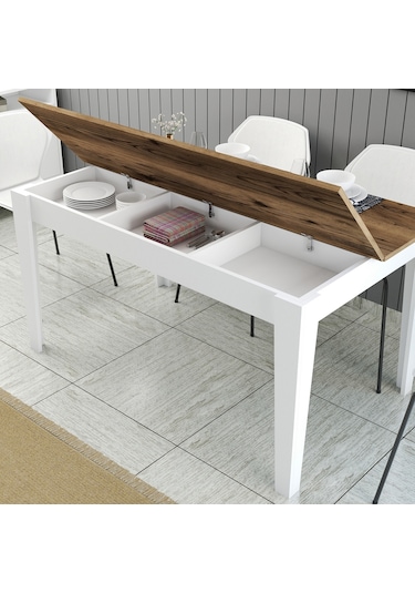 Milan Yemek Masası - Beyaz / Ceviz