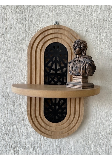Ahşap Mdf Ortası Desenli Duvar Rafı - Ağ Desen