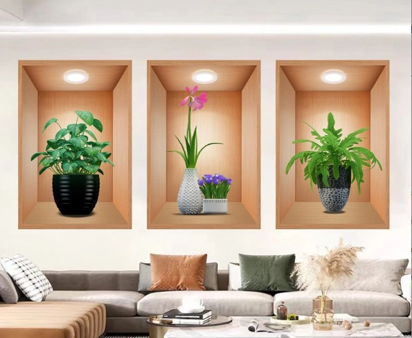 3d Çiçek Vazo Duvar Sticker 3 Lü Set Kahverengi Fon 4741 Akçaağaç