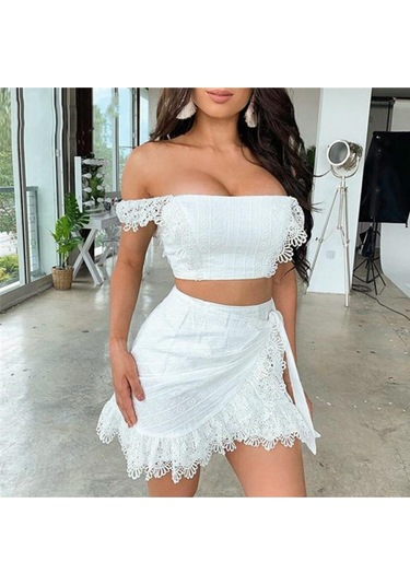 Bohem Bağlamalı Sahil Elbise Takım Beyaz Beyaz