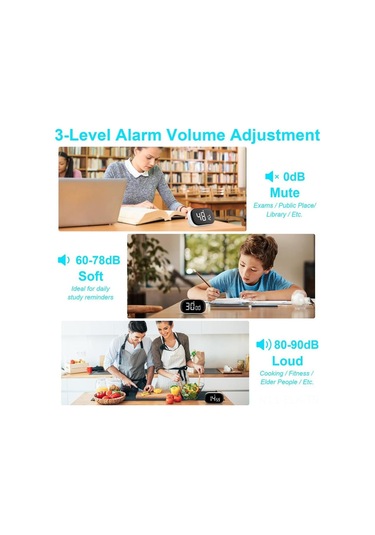 Xindoker Beyaz Dijital Zamanlayıcı - Mutfak Pişirme Geri Sayımı İçin Sessiz Ayar Özelliği