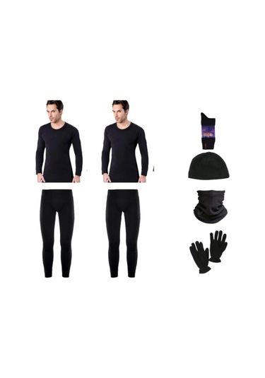 Lüx Siyah Termal Içlik Takımı Asker Seti Polar Bere Boyunluk Eldiven Termal Çorap Seti Siyah