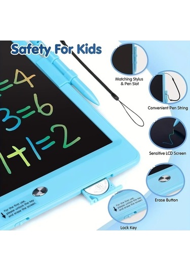 Trendooze Gaojunshop01 Mavi 10 Inç Lcd Eğitici Yazı Tahtası Yeniden Kullanılabilir Çizim Tahtası Mavi Öğrenci İçin Elbisesiz Mavi