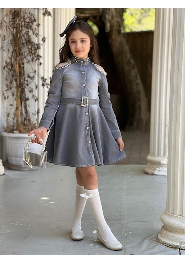 Uğurböceğiçocuk Vildan Omuz Taşlı Püsküllü Kız Çocuk 5'parça Elbise 001