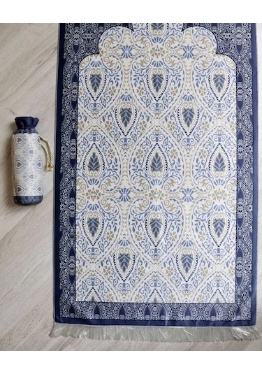 Rumi Desenli İpek Dokulu Keseli Seccade Gri Renk Çok Renkli