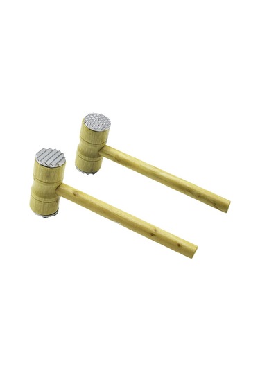 Metal Çift Başlı Ahşap Saplı Tokmak - Et Dövecek Tokmak 4.3 X 10cm Saplı 25.5cm 4741 12 Izgara