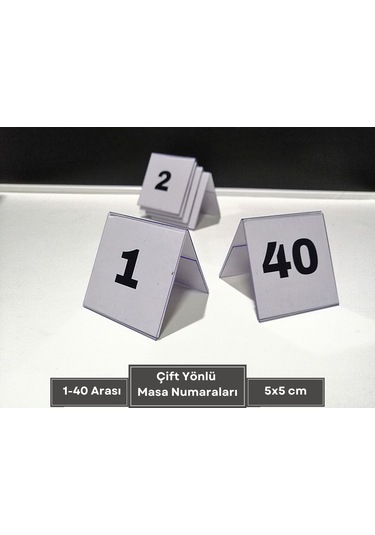 Şeffaf Etiket Pvc İsimlik Masa Numaraları Çift Yön 1-40 Arası Ayaklı Numaralar