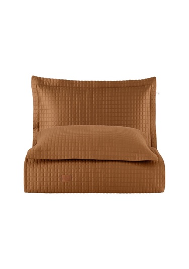 Elegante %100 Pamuk Saten Yatak Örtüsü Seti Hardal Bej