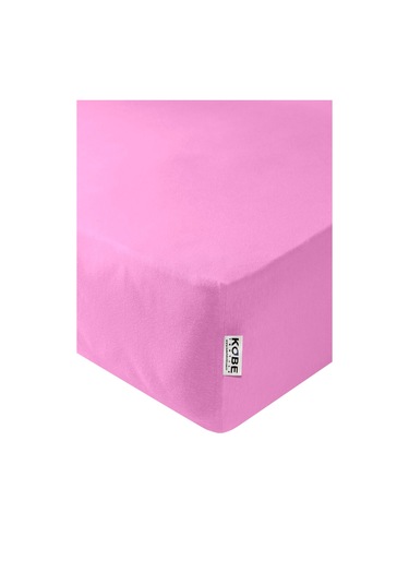 Penye Lastikli Çarşaf, Battal Çift Kişilik , Pembe, Pamuk-elastan Örme Kumaş, 230 Gr/m² Pembe