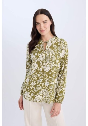 Defacto Regular Fit Bisiklet Yaka Desenli Uzun Kollu Bluz N1809az25spkh262 Haki