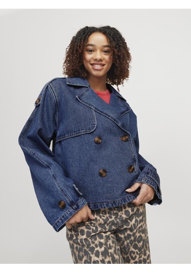 Jack & Jones Kadın Kısa Denim Trençkot - Carlie - 12269054 Medium Blue Denim Çok Renkli