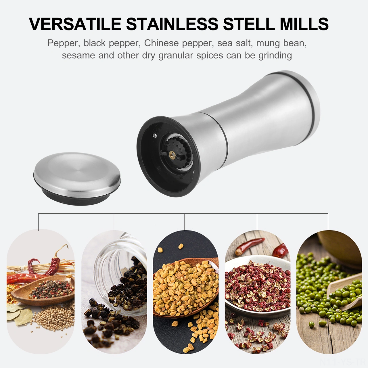 Yunboo 304 Paslanmaz Çelik Elle Biber Değirmeni - Mutfak Ve Restoran İçin Karabiber, Biber Tozu Öğütücü Flakon Gümüş