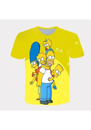 Disney Simpsons Karikatür Baskı Erkek T-shirt Yazlık Kısa Kollu Rahat Teeturuncu Turuncu