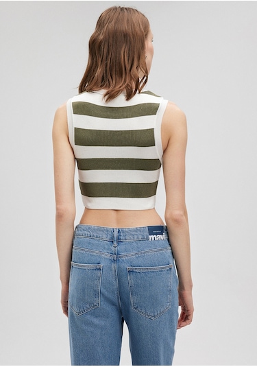 Mavi - Çizgili Crop Triko Top 1710098-87120 Yeşil