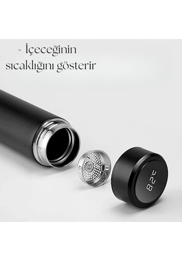 Çelik Dijital Led Sıcaklık Göstergeli Akıllı Termos Matara 400 Ml Siyah