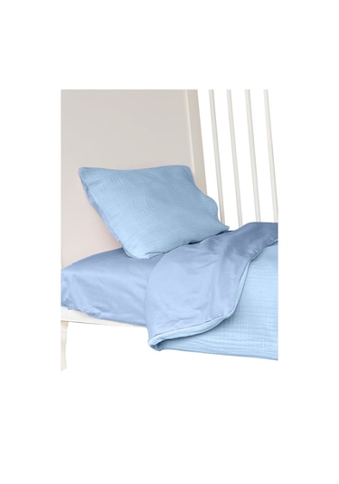 %100 Pamuk Muslin-akfil Bebek Nevresim Takımı Çift Yönlü Mavi